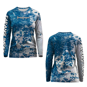 OEM Breathable 100% Polyester Women's Long Sleeve Fishing Shirt Sublimation Print UPF 50 Quick Dry Outdoor <b>Top</b> Teal <b>Camo</b> Pattern - Product Image 3