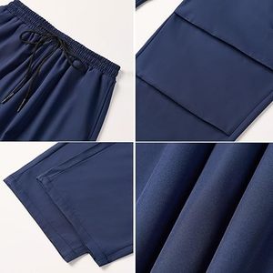 Pantalones Cargo Harem Azules para Hombre, Cintura Elástica, Múltiples Bolsillos, Estilo Urbano, Corte Holgado, Transpirables, de Lona - Product Image 6