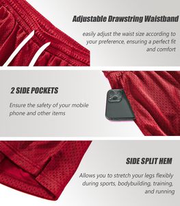 Men's Summer Thin Mesh Basketball Shorts Solid Pattern Canvas Breathable Fitness Training for Sports Muscle Fitness Gym Use - Product Image 3
