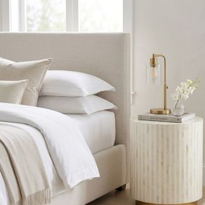 White Bone Inlay Nightstand <b>Round</b> Side <b>Table</b> Art Deco <b>Bedside</b> Cabinet Living Room Decor - Product Image 2