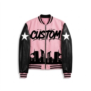 Chaqueta Varsity Extra Grande Personalizada OEM con Parches de Estrellas, Mangas de Cuero y Gráficos Urbanos, Proveedor Directo de Fábrica - Product Image 4