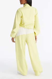 Women's Light Yellow Tracksuit Set quarter zipper <b>Crop</b> <b>Top</b> jacket Pants Loose Fit women's nylon windbreaker tracksuit - Product Image 2