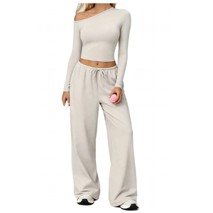 Conjunto Deportivo de Yoga y Pilates para Mujer, Cuello Asimétrico, Top Corto de Manga Larga y Pantalones con Cordón, Ropa de Gimnasio y Fitness - Product Image 2