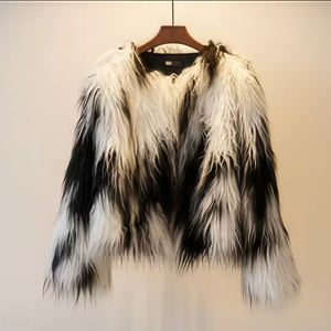 Chaqueta de Piel Sintética para Mujer, Negra y Blanca, de Pelo Largo, Gruesa y Peluda, sin Cuello, Abierta por Delante, Corta, para Invierno - Product Image 1