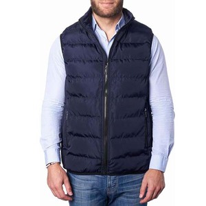 Gilets bleu marine pour hommes, veste sans manches zippée en polyester imperméable style urbain, prix de gros - Product Image 1