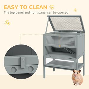 Gabbia per Animali Domestici a 3 Piani in Legno Grigio per Piccoli Animali, Grande Casetta per Criceti e Topi con Porta Frontale Apribile e Ripiano Portaoggetti - Product Image 5