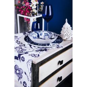 Chemin de table Excelsa Suomi en coton 140x45 cm blanc bleu à motif floral - Product Image 4
