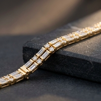 Bracelet tennis pour femme à double rangée de diamants de laboratoire taille baguette et taille brillant, plaqué or ethnique, or jaune 10k 14k 18k