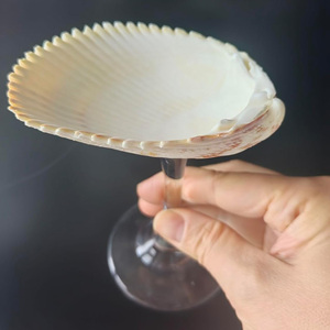 Verres à boire en forme de coquille de palourde avec base en verre, thèmes décoratifs océaniques. - Product Image 4