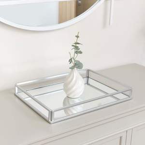 Metal And <b>Mirror</b> Tray With Stylish Frame For Vanity Organizer Makeup Storage And Decorative Display In Bedroom Space - Product Image 2