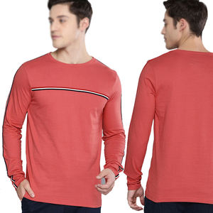 <b>Men's</b> <b>Long</b> <b>Sleeve</b> O-Neck Knitted <b>Striped</b> T-<b>Shirt</b> Regular Fit Contrast Trim Casual Red - Product Image 4