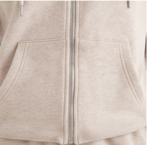 Women’s Hooded Oversized Two Piece Tracksuit Set Custom Cotton Fleece Loose Fit Zip-<b>Up</b> Hoodie & Wide-Leg Sweatpants Ladies - Product Image 4
