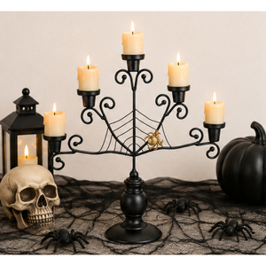 Candelabro de Metal con Diseño de Telaraña, 5 Brazos, Elegante, Negro, Centros de Mesa Espeluznantes para Halloween, Fiestas en Casas Encantadas y Decoración del Hogar - Product Image 4