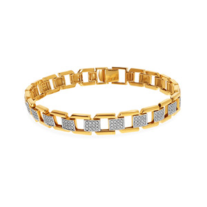 Bracelet élégant pour femme en or jaune 18 carats bicolore avec accent de diamants de laboratoire et design à maillons géométriques - Product Image 2