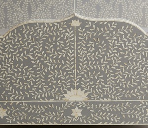 Moroccan Inlay Wooden Bed Frame Carved Panel Bedstead Scalloped Headboard and Footboard Bedroom Furniture - Product Image 4