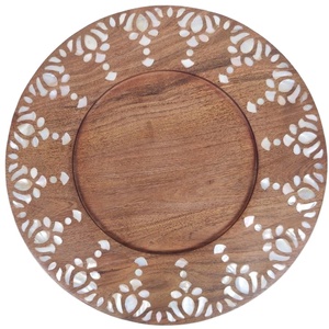 Placa decorativa de madera de mango con incrustaciones de fregona Placa de cargador de madera elegante para decoración de mesa de comedor regalo de boda bandeja de exhibición para el hogar - Product Image 1
