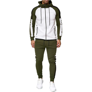 Conjunto Deportivo con Capucha para Hombre, Diseño Color Block con Cremallera, Manga Larga, Estilo Deportivo, Ropa de Otoño, Material Transpirable de Poliéster y Algodón - Product Image 1