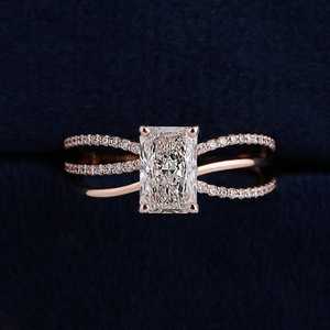 Bague en or rose 9K avec diamant de laboratoire CVD taille radiant certifié IGI, 2,5 g, VS1, couleur F, bijoux fins pour femme, pierres latérales, mariage - Product Image 1