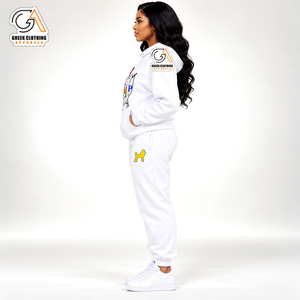 Conjunto de Sudadera con Capucha y Pantalones Deportivos Blancos para Mujer, Sigma Gamma Rho, con Estampado de Letras Griegas, Chándal Informal, 100% Algodón, Transpirable, para Invierno - Product Image 3
