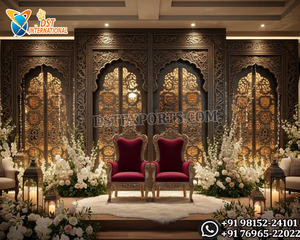 ฉากหลังงานแต่งงานแบบหรูหราพร้อมกรอบไม้ลายจาลี ปรับแต่งได้ตามต้องการสำหรับงานมุสลิม ซูฟี ไนท์สเตจ  ตกแต่งงานเมห์นดีสไตล์โมกุฎราชวงศ์ - Product Image 6