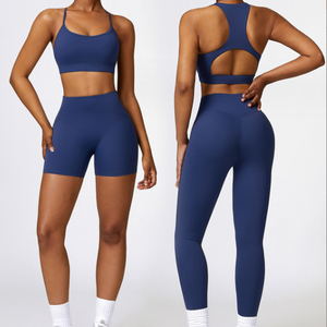 Conjunto de Yoga de 2 Piezas para Mujer, Top Corto Deportivo, Pantalones Cortos de Cintura Alta, Estampado Negro, Sin Costuras, Elástico, Transpirable - Product Image 2