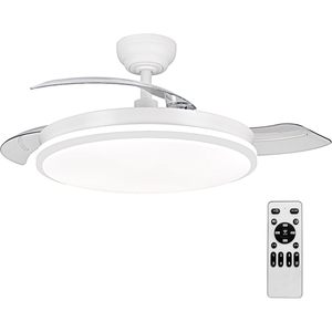 Ventilador de techo con luz, control remoto, 3 aspas, motor DC de 30W + luz LED, temporizador, 6 velocidades, aspas retráctiles, 3 - Product Image 1