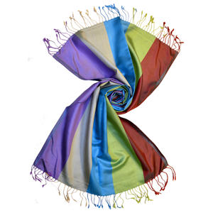 Écharpe en soie faite main 2026, tissée réversible, bicolore, motif vintage automne, longue, unie, teinte, design lignes multicolores, pour femme - Product Image 4