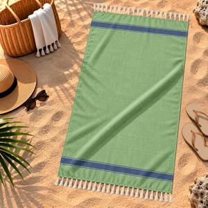 Fabricant en gros de serviettes de plage Fouta rayées en coton recyclé, personnalisées et très vendues - Product Image 6