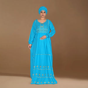Caftán de Rayón con Bordado Intrincado, Mangas Largas Relajadas, Corte Modesto, Silueta Elegante hasta el Suelo, para Mujer, Eid y Ramadán - Product Image 1