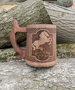 Wooden Mug Laser Engraved Vintage Design Handle Classic Bar Accessory Home Use - Product Image 1