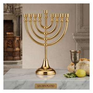Menorá de Latón de Alta Calidad, Estilo Europeo, Decoración para Sinagoga, Hecha a Mano, Lujosa, Vintage, Pulida, Tradicional - Product Image 1