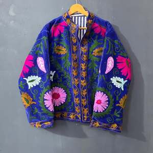Chaqueta de Terciopelo con Bordado Floral para Mujer, Cuello Mandarín, Manga Larga, Estilo Prairie Chic, Abrigo de Primavera con Patrón Decorativo Hecho a Mano - Product Image 6