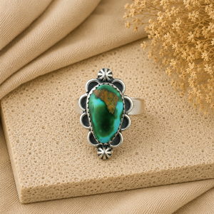Bague en argent Sonoran Gold Turquoise de forme irrégulière, faite à la main, style bohème du Sud-Ouest, bijou pour femme, bague statement, cadeau - Product Image 6