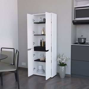Keyser Multistorage <b>Kitchen</b> Pantry by FM FURNITURE 5 <b>Shelves</b> and 4 Doors in White/Black - Product Image 6