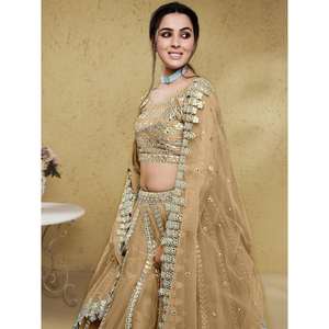 Wonderful Beige Foil Work <b>Net</b> Party Wear Lehenga Choli With <b>Dupatta</b> - Product Image 4