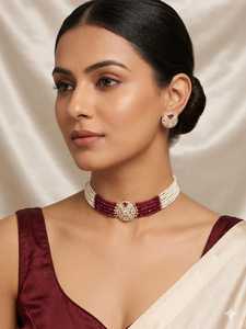 Ensemble de bijoux de mariée vintage en cuivre plaqué or de haute qualité avec cristaux, collier long Mala, boucles d'oreilles et Maang - Vente en gros - Product Image 2