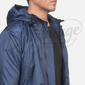 Veste à capuche légère bleu marine pour homme, coupe ajustée, coupe-vent, fine, décontractée, zippée, pour le printemps - Product Image 6