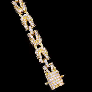 925 Sterling Silver Rhodium & Silver Plated Iced Hip Hop Charm Bracelet Moissanite for Unisex <b>Men</b> Women Children - Product Image 2