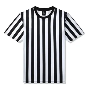 Maillot de football rayé noir et blanc pour femme, col rond, manches courtes, respirant, en polyester, uniforme adulte, coupe classique, toutes saisons - Product Image 2
