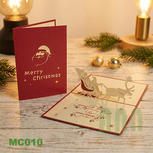 Cartes de vœux personnalisées en 3D avec impression de Père Noël, estampage à chaud doré, finition vernissage UV, papier 'Merci', souvenir de Noël - Product Image 2