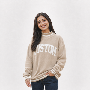 Suéter Oversize Personalizado para Mujer con Cuello Alto Simulado, de Algodón Afelpado, Hombros Caídos y Puños Acanalados - Proveedor Mayorista ODM - Product Image 1