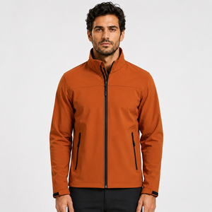 Veste softshell orange pour homme, col montant, fermeture éclair, coupe-vent, vêtement d'extérieur décontracté, coupe régulière, couleur unie, coque en polyester - Product Image 1
