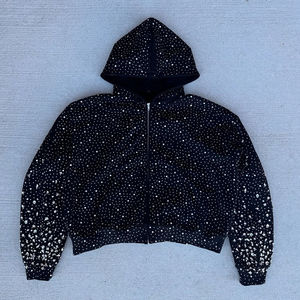 Sweat-shirt à capuche personnalisé 2024 de luxe entièrement orné de strass, style Y2K streetwear, blanc, clouté de cristaux, coupe oversize, veste à capuche scintillante - Product Image 4