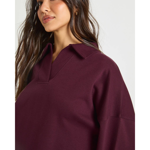 Sweat-shirt personnalisé avec logo brodé, motif uni, tenue d'aéroport, streetwear à col, intérieur polaire épais, pull de voyage pour femme - Product Image 5