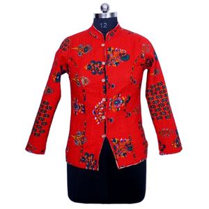 Veste courte matelassée indienne en coton Kantha, imprimé floral, rayée, faite à la main, réversible, pour femmes - Product Image 1