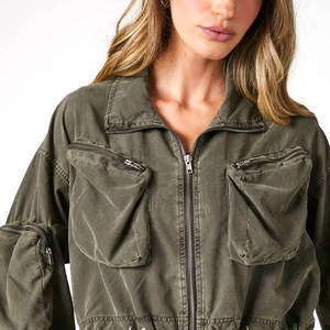 Custom <b>Women</b> Cropped Satin Bomber <b>Jacket</b> Premium Fashion Zip Front <b>Jacket</b> OEM ODM Wholesale Factory Supplier - Product Image 3