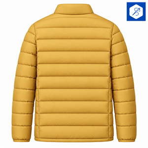 Veste matelassée jaune moutarde pour homme, col montant, fermeture éclair, coupe-vent, manteau d'hiver décontracté, coupe régulière, coque en polyester - Product Image 2