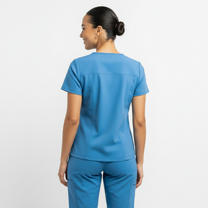 Conjunto de Uniforme Médico MITEXCO para Mujer, Color Azul Cielo, Máxima Comodidad, Blusa con Cuello en V y Pantalones Cargo con Cordón Elástico para el Sector Salud - Product Image 4