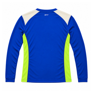 BFIT Unisex Long Sleeve Rash Guard Blue <b>Neon</b> Green Color Blocked Quick Dry Anti-UV Sport Shirt Adult Compression Fit Polyester - Product Image 6