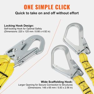 Cordino di Sicurezza in Poliestere da 38mm, 1,8m, Protezione Anticaduta con 2 Ganci a Scatto in Acciaio, Cintura di Sicurezza Retrattile per Uso Interno/Esterno - Product Image 4